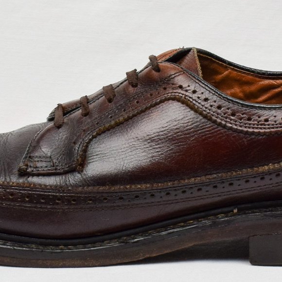 Vintage Men\'s JCPenney Brown Textured Leather Wingtip Brogue Oxford Shoes - 9 B main image 6